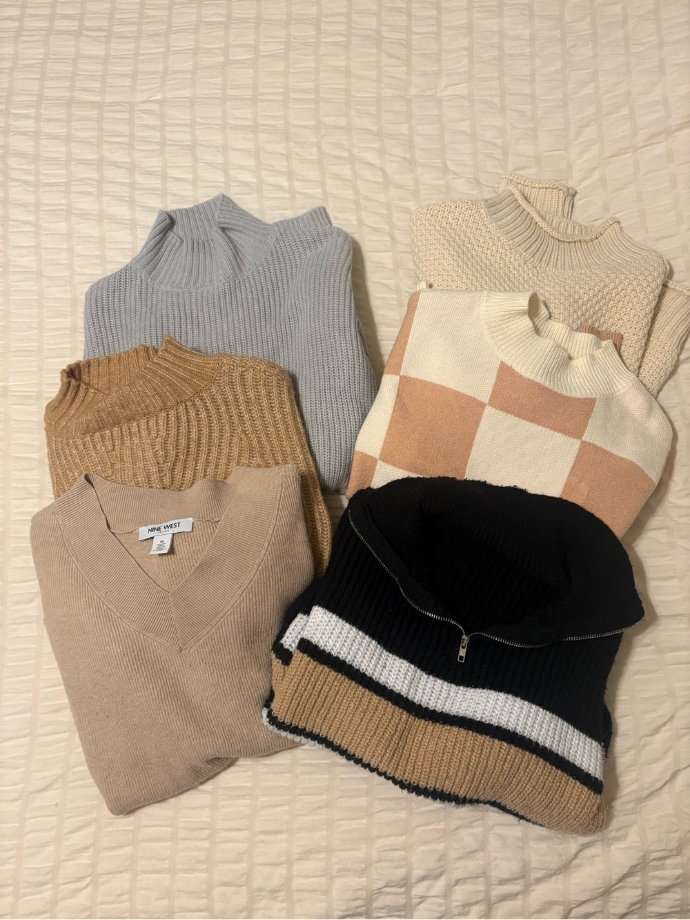 Nine West Neutral & Black Mixed Knit Sweater Collection